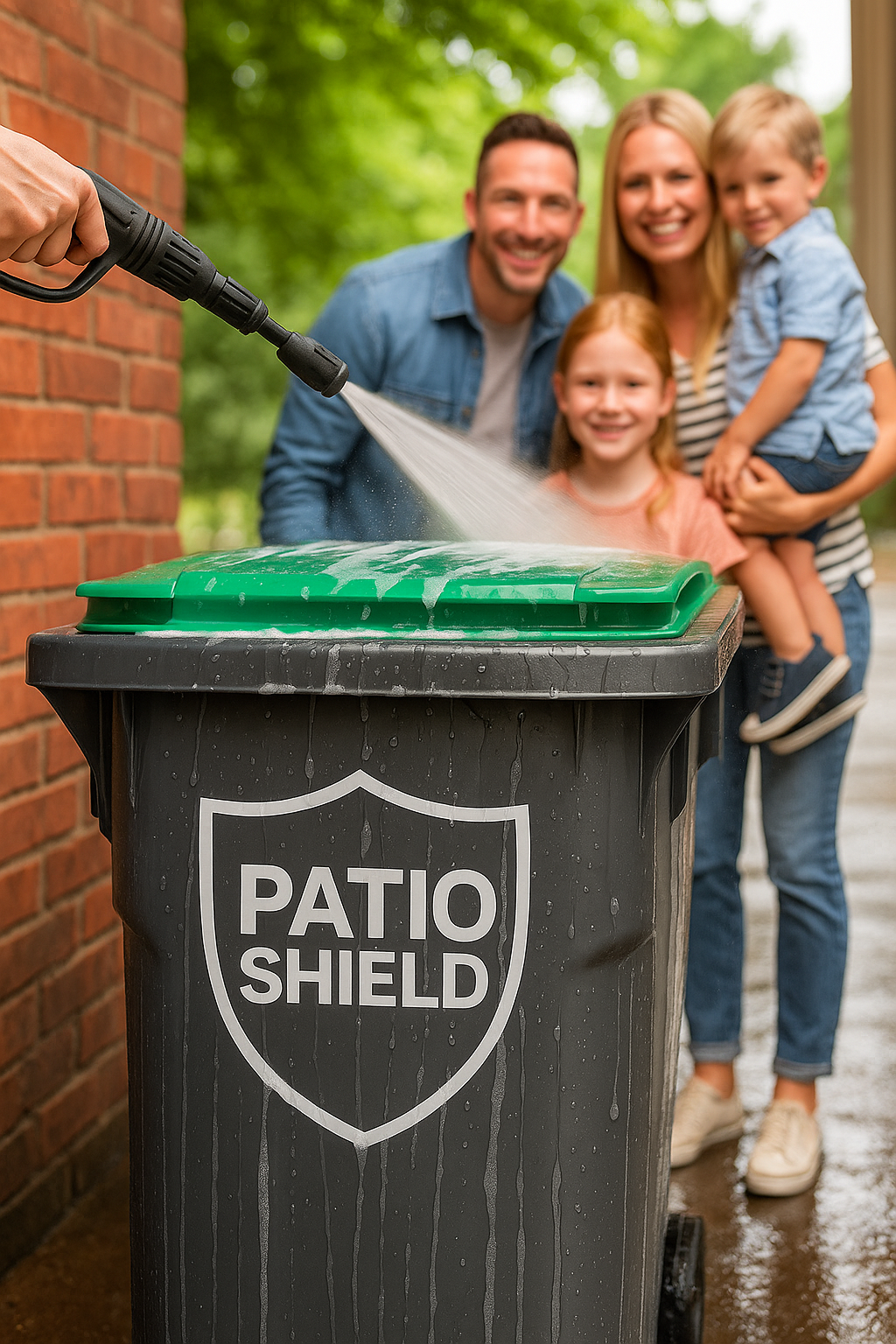 Professional pressure washing by PatioShield, removing dirt, stains, and buildup from patios, driveways, fences, and exterior surfaces