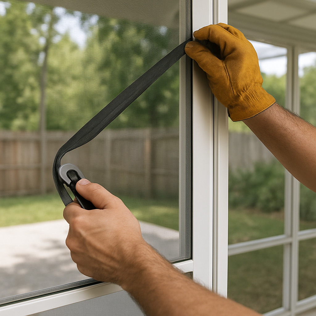 Professional screen repair and fixing services by PatioShield, replacing damaged mesh and restoring frames for patios, lanais, and enclosures